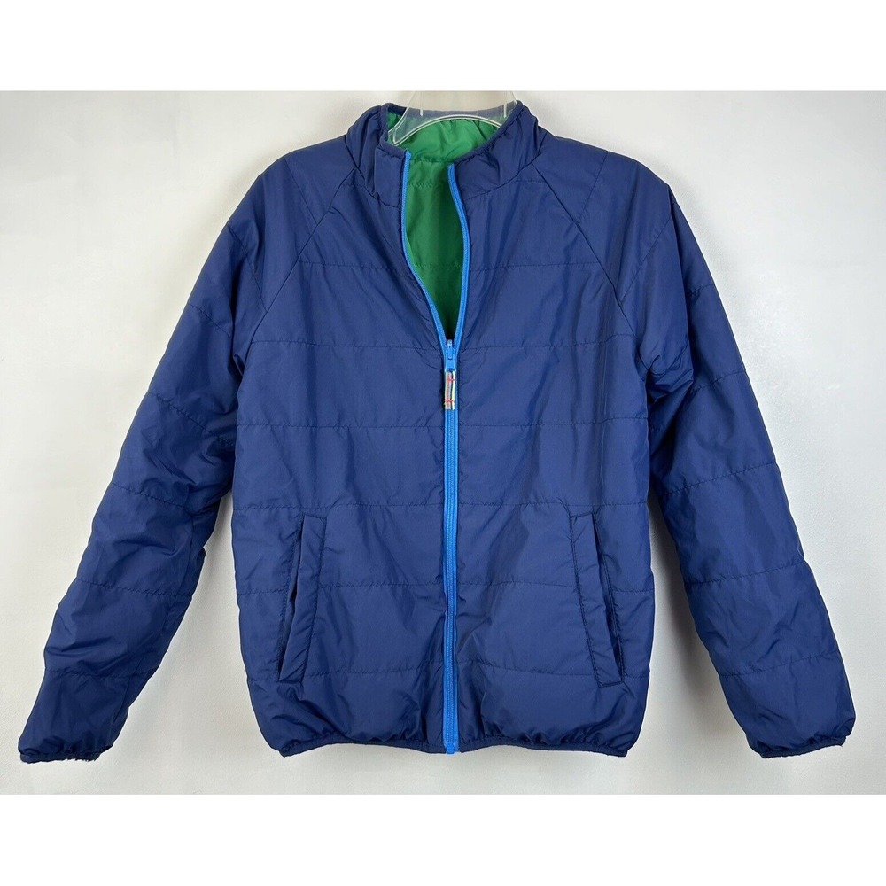 Mini Boden Coat Boys 13-14Y Puffer Reversible Navy Blue Green Preppy Casual Read